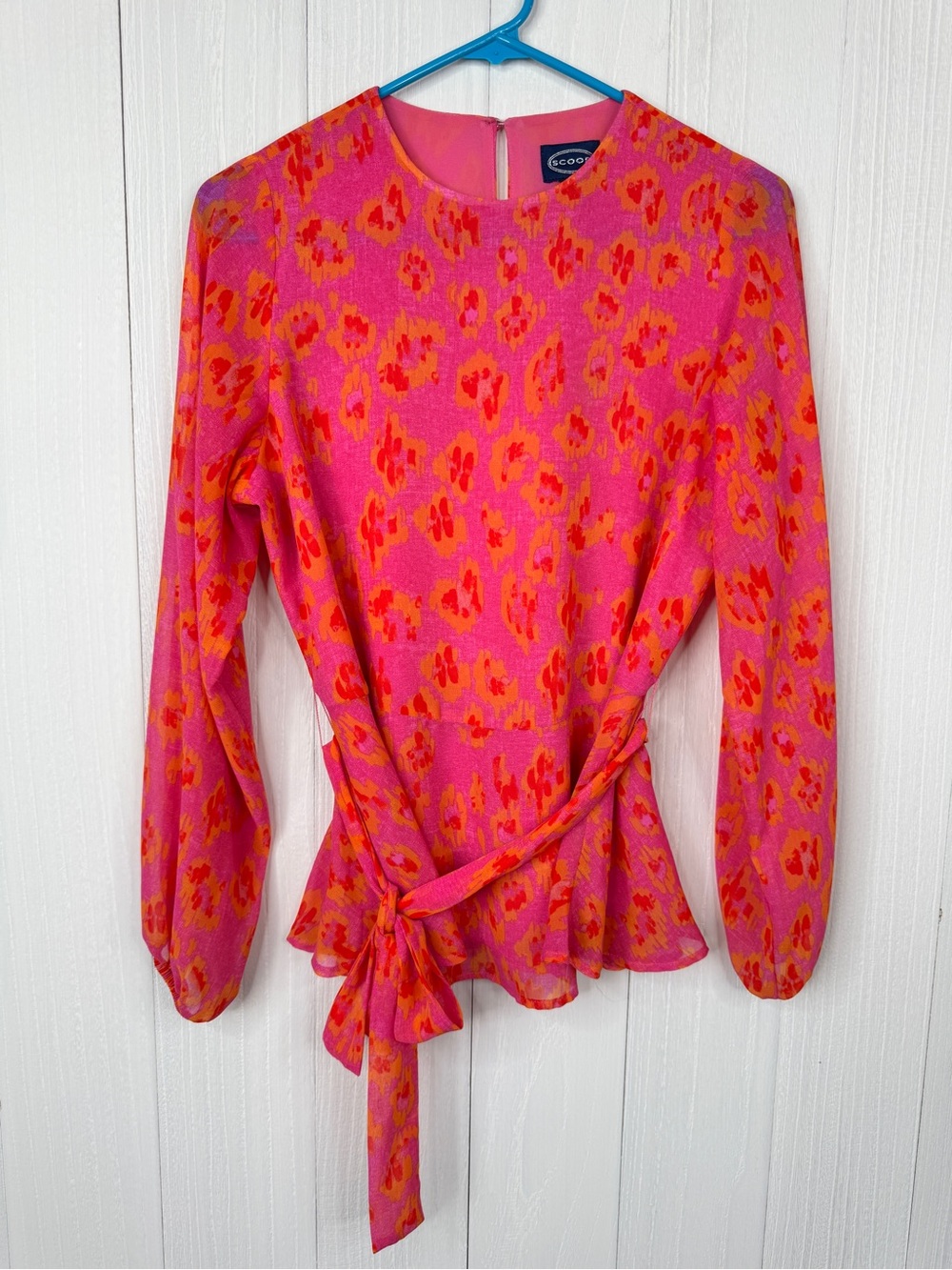 Scoop Pink and Orange Tie-Waist Blouse